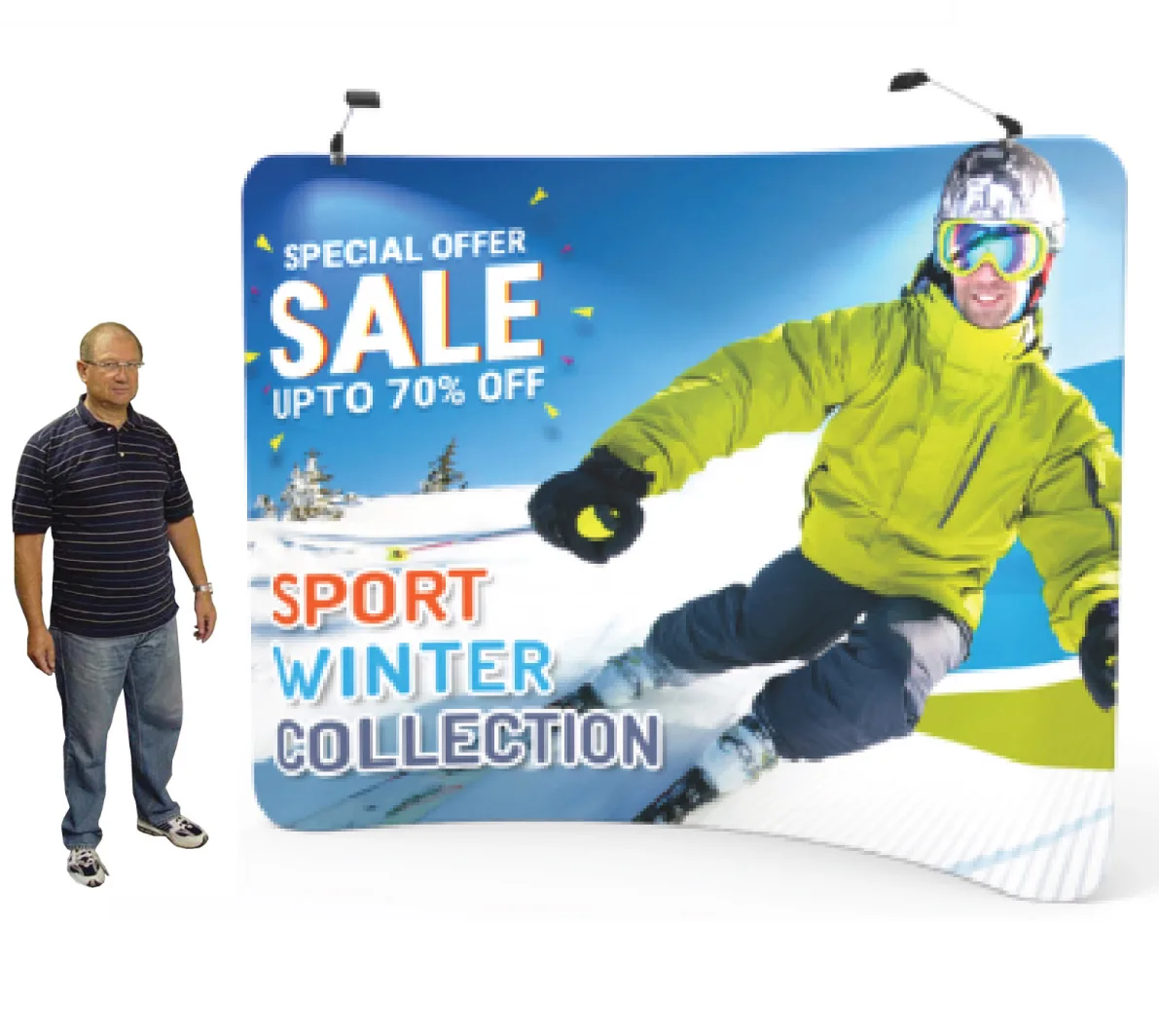 10′ Tube Fabric Display (Curved) + Single-Sided Graphics + Traveling Bag