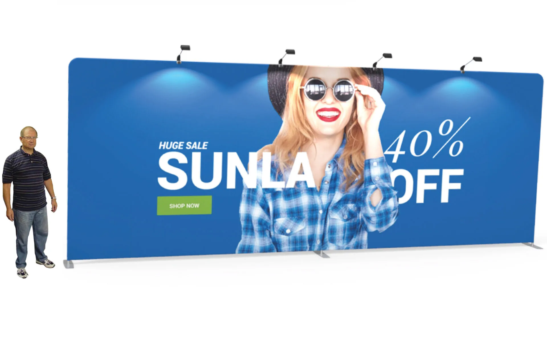 20′ Tube Fabric Display (Straight) + Single-Sided Graphics + Traveling Bag