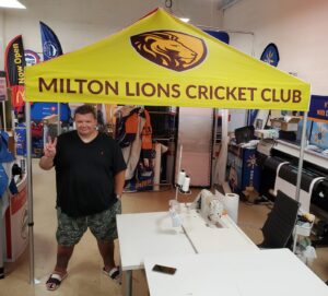 Yellow printed canopy tent in a print shop