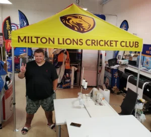 Yellow printed canopy tent in a print shop