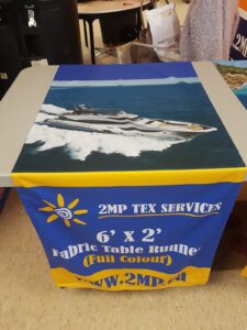 6' x 2' table runner with a boat photo on the top